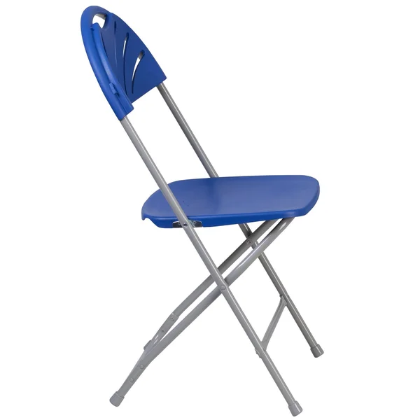 Emma and Oliver 2 Pack 650 lb. Capacity Blue Plastic Fan Back Folding Chair
