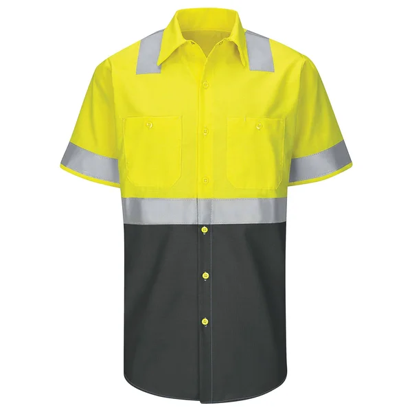 Red Kap SY24 Hi-Visibility Short Sleeve Colorblock Ripstop Work Shirt - Type R - Class 2 - HIVIS/CHARCOAL, S