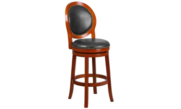 Flash Furniture Swivel Seat Wood Barstool with Walnut Leather, Cherry