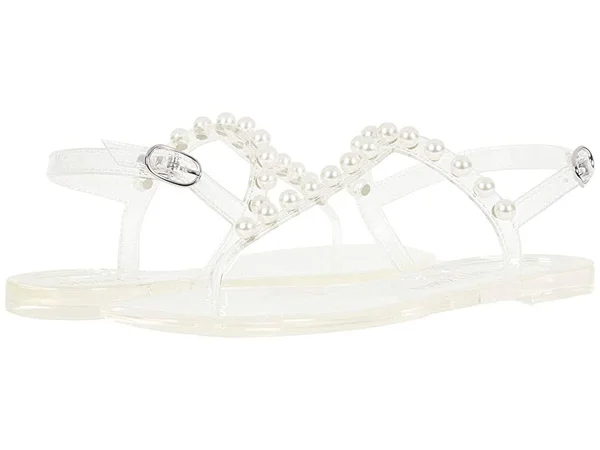 Stuart Weitzman Goldie Jelly Flat Sandals, CLEAR. Shine Rubber, Size: 4 Medium