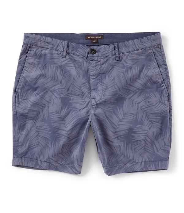 Michael Kors Mens Stretch Floral-Print Casual Walking Shorts, Blue, 30