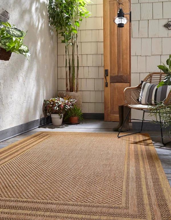 Unique Loom Multi Border Outdoor Area Rug - 9& x 12& Light Brown