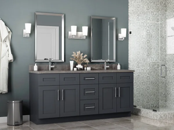 Luxxe Cabinetry 30-in W x 34.5-in H x 24-in D Newton Deep Onyx Painted Drawer Base Fully Assembled Semi-Custom Cabinet in Gray