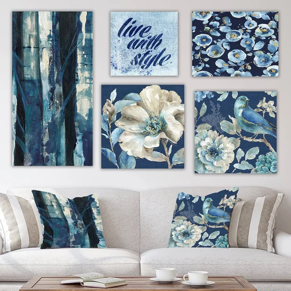 Designart &Blue Forest Collection& Traditional Wall Art Set of 5 Pieces - Grey