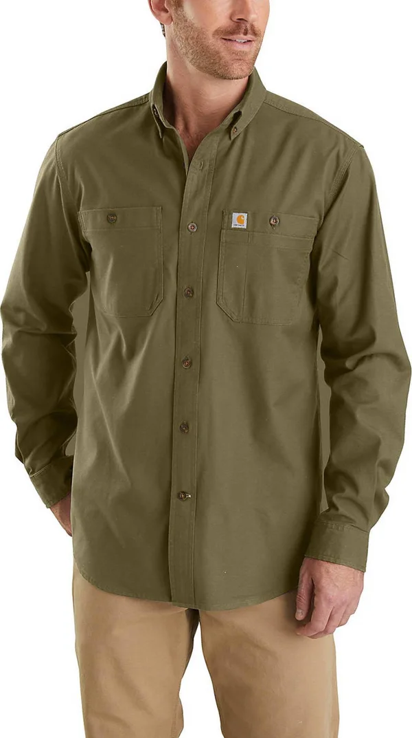 Carhartt Rugged Flex Rigby Long Sleeve Work Shirt, Men's Military Olive