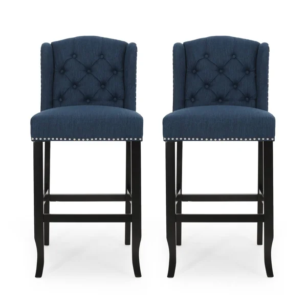 Foxwood Wingback Barstool (Set of 2) by Christopher Knight Home - Navy Blue + Dark Brown