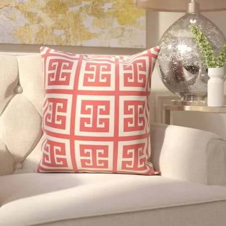 Mercer41 Croydon Geometric Decorative Outdoor Pillow Size: 20x22 H x 20x22 W x 1x22 D - Color: Coral