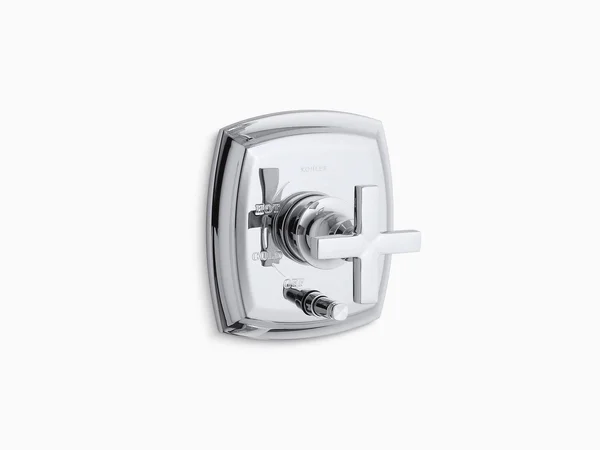 Kohler K-T98759-3-BV Margaux Rite-Temp Pressure-Balancing Trim with Push-Button Diverter and Cross Handles - Valve Not Included V