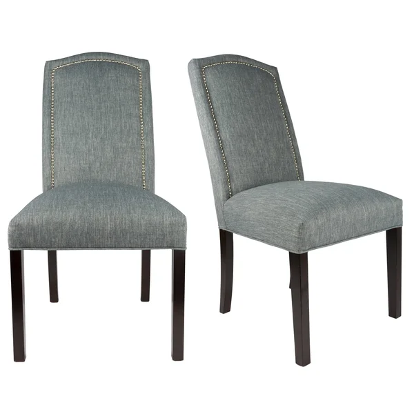 Sole Designs SL2008 Collection Camelback Upholstered Armless Dining Chair with Nailhead Trim and Spring Seating - Set of 2, Gree