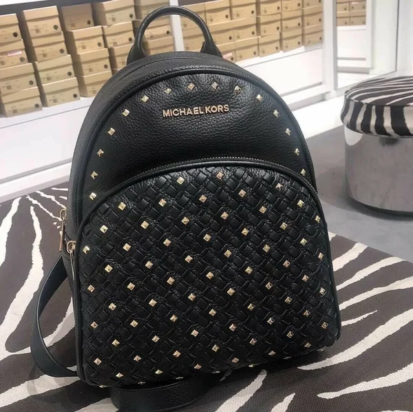 Michael Kors Abbey Medium Studded Backpack Pebbled Leather (Black)