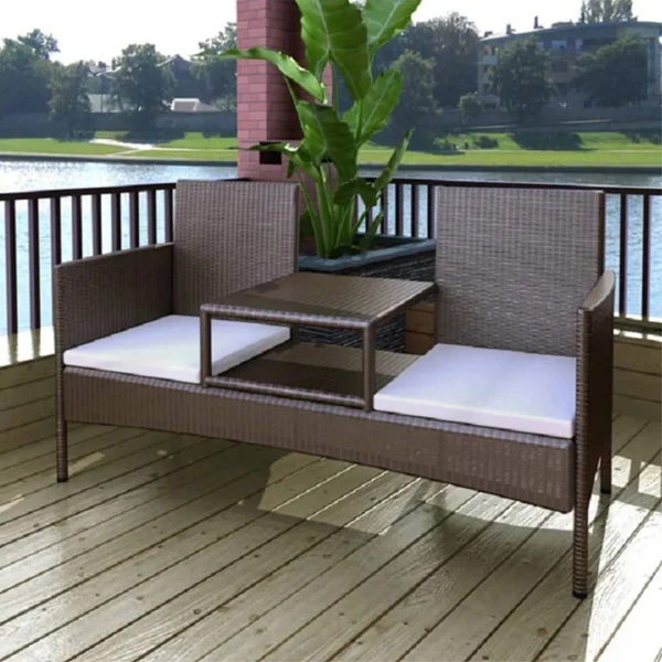 vidaXL 2-Seater Garden Sofa with Tea Table Poly Rattan Brown - 42843