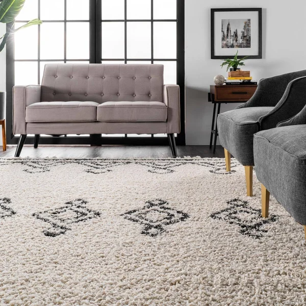 nuLOOM Mackie Moroccan Diamond Shag Off-White 6 ft. Round Rug, Beige