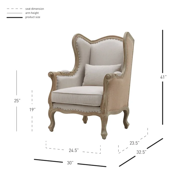 New Pacific Direct Guinevere Burlap Wing Arm Chair - Light Sand/Burlap