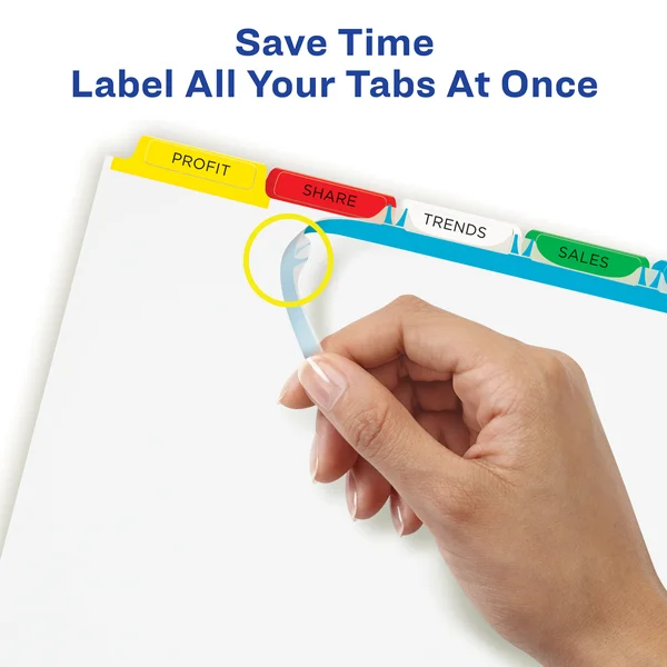 Avery Print & Apply Clear Label Dividers, Index Maker Easy Apply Printable Label Strip, 5 Multicolor Tabs, 25 Sets (11423)