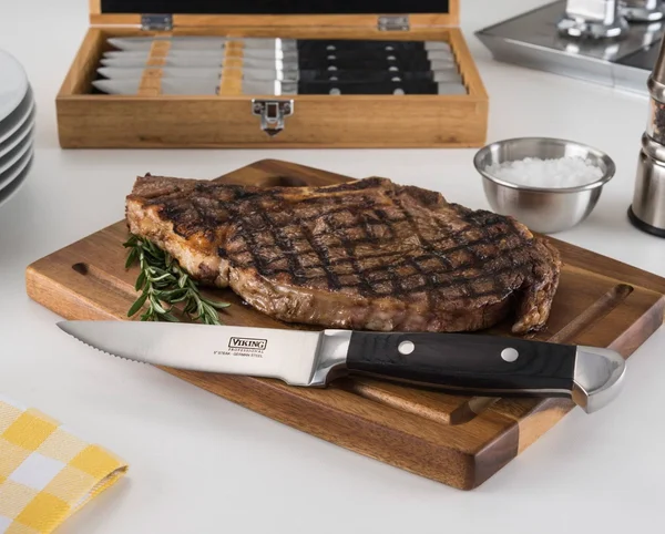 Viking Pakka Wood Steak Knife Set with Rubberwood Box, 6 Piece, Black