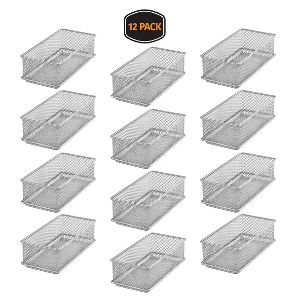 YBM Home Silver Mesh Desk Drawer Organizer Tray for Home and Office (12, 3x6x2 inch)