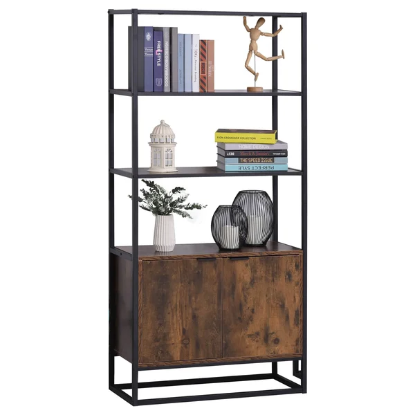 HOMCOM Storage Cabinet Bookcase with 3 Open Shelves Tall Organizer Multifunctional Rack for Living Room Brown