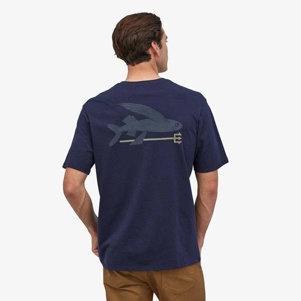 Patagonia Flying Fish Organic T-Shirt - Men's Pigeon Blue/Home Planet, M