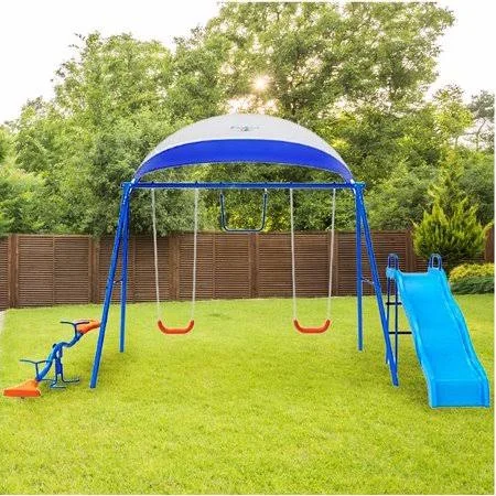 Fitness Reality Kids 6 Station Swing Set with Seesaw and Canopy