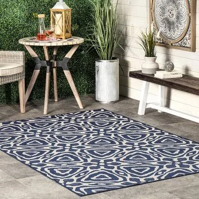 Hempstead Geometric Navy Indoor - Outdoor Area Rug Andover Mills Rug Size: Rectangle 5& x 8&