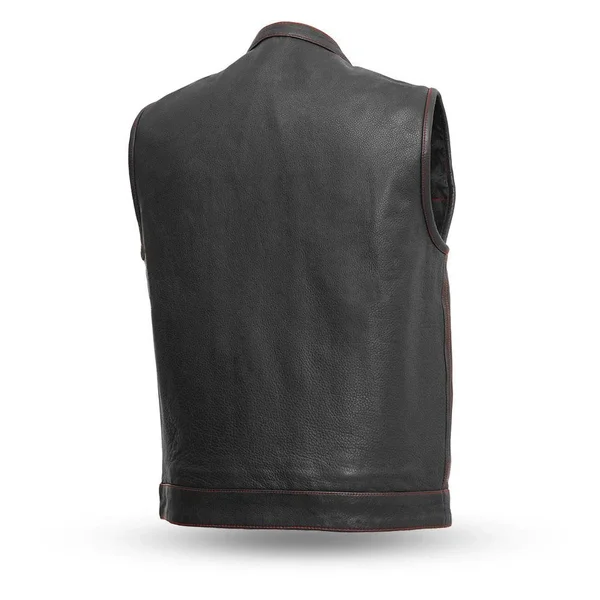 Born Free Motorcycle Leather Club Vest (Red Stitch) - Size: 8XL