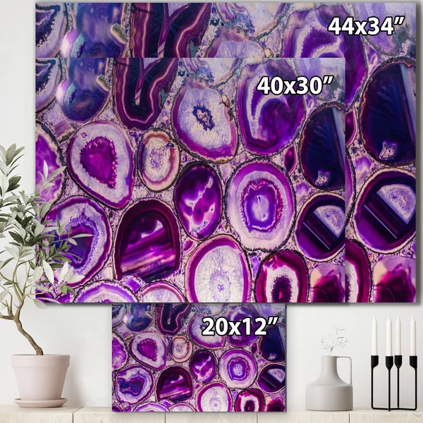 Designart 'Violet Agate Geode' Mid-Century Modern Gallery-Wrapped Canvas - Purple - 44 in. Wide x 34 in. High