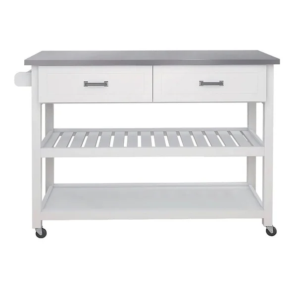 Phoebecat Stainless Steel Table Top White Kicthen Cart with Two Drawers - Kitchen Cart