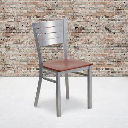 Flash Furniture 2-Xu-Dg-60401-Chyw-Gg Silver Slat Chair-Chy Seat, pk2