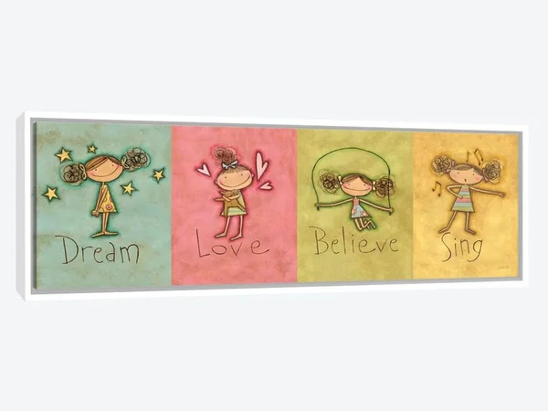 Framed Canvas Art (White Floating Frame) - Dream Love Believe Sing by Anne Tavoletti ( Inspirational & Motivational Wall Art