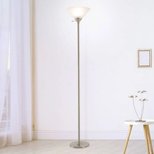 Lavish Home 77 in. Light Bronze Metal Torchiere Floor Lamp with Frosted Glass Shade