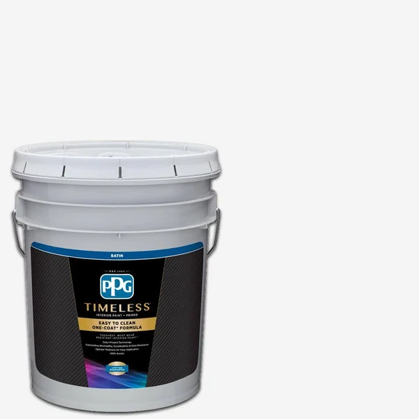 PPG Timeless 5 gal. Pure White/Base 1 Satin Interior Paint with Primer