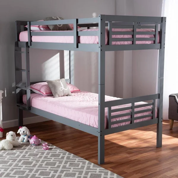 Baxton Studio Liam and Walnut Brown Finished Wood Twin Size Bunk Bed