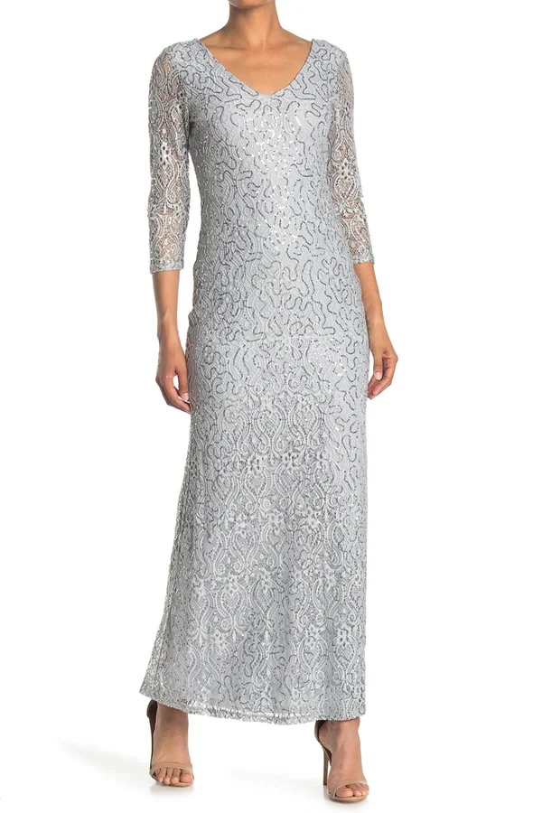 Marina Sequined Lace Gown - Size 6 - Silver at Nordstrom Rack