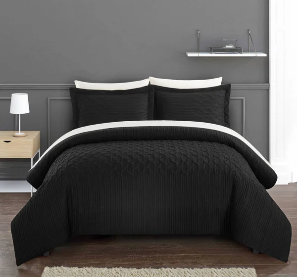 Chic Home BCS12746-BIB-US 7 Piece Jazzmyn Comforter Set - Black King Size