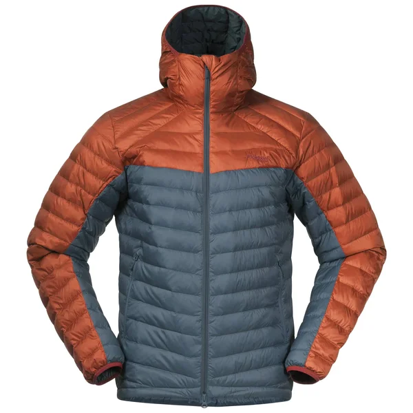 Bergans Roros Down Light Jacket W/Hood Colorblock-blue-orange - Mens Down Down Jacket, Size L - Color Forest Frost - Bright Magma