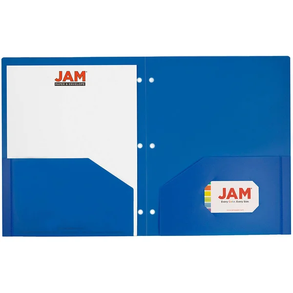 Jam Plastic Two Pocket 3 Hole Punched Presentation School Folder - Blue, 108/pack