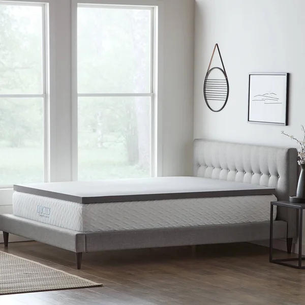 Lucid Comfort Collection Bamboo Charcoal and Aloe Memory Foam Topper - Gray Twin XL 4 inch 21015585