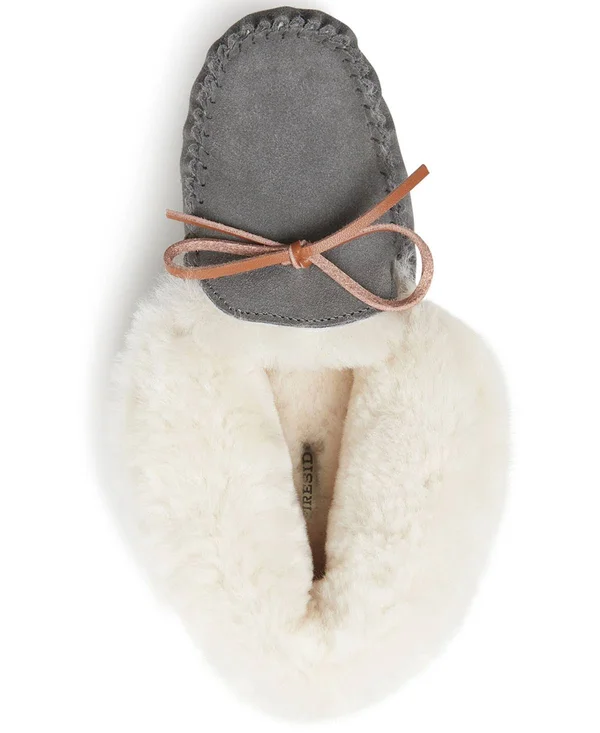 Dearfoams Women's Fireside Brisbane Shearling Moccasin Slipper, Size: 11, Grey Suede