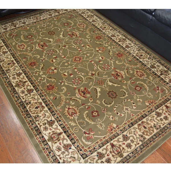 Mayberry Rug Traditional Oriental Keshan Sage Multicolor Area Rug (7&10 x 9&10)