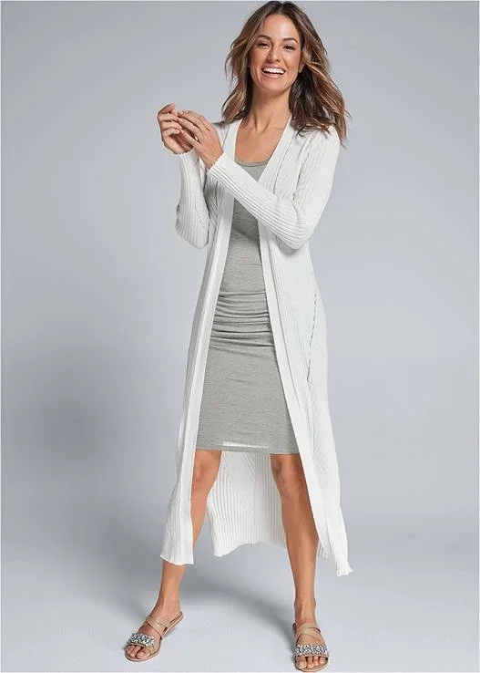 Women's Long Ribbed Duster Sweaters - White - Size Xs by Venus