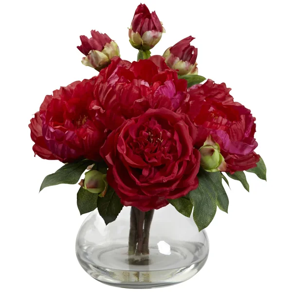 Nearly Natural Peony & Rose w/Vase White