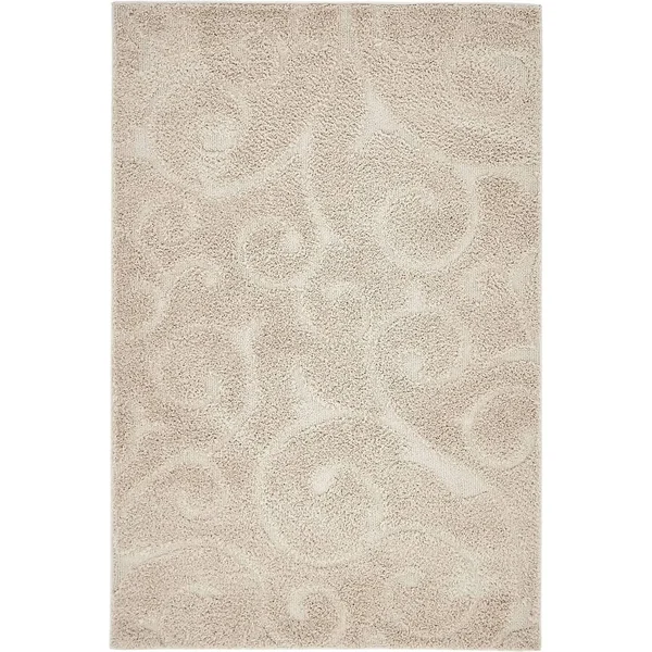 Unique Loom Carved Floral Shag Area Rug - 4& x 6& - Ivory