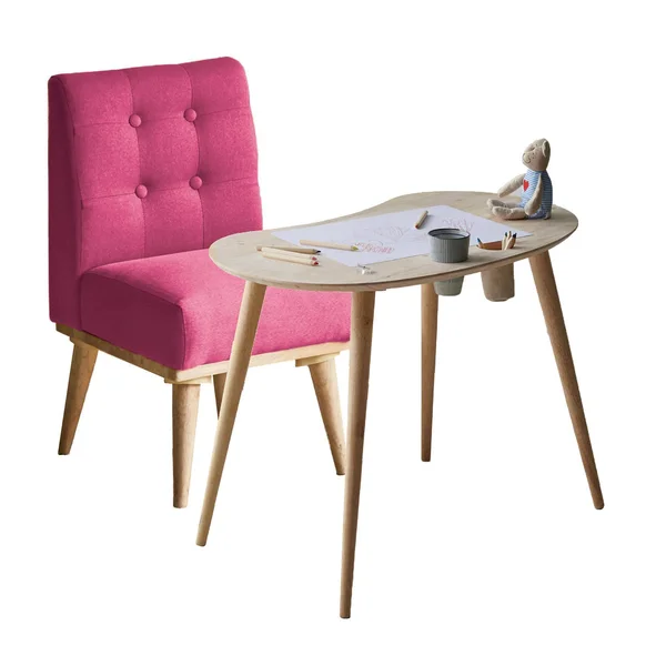 South Shore Sweedi Solid Wood Kids Table with Upholstered Chair Set, Natural Pink