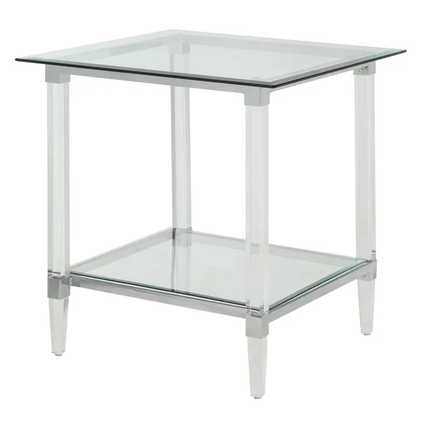 Acme Polyanthus End Table - Clear Acrylic, Chrome & Clear Glass