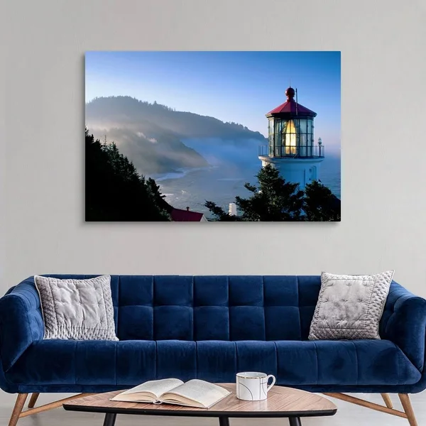 Oregon, View of Heceta Head Lighthouse in Early Morning Sun, Canvas Wall Art, 60x40, Great Big Canvas