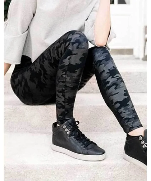 Spanx Plus Size Camo Faux-Leather Leggings - Black Camo