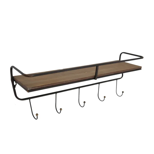 Sagebrook Home 13880-01 24.25 in. Metal & Wood 5 Hook Wall Shelf Brown