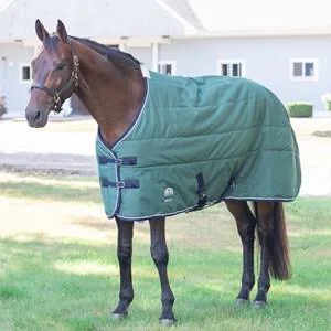 SmartPak Deluxe Stable Blanket - 75 - Medium (220g) - Evergreen w/ Navy Trim & White PIPING