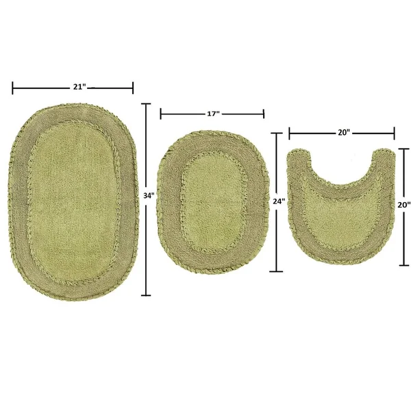 Home Weavers Double Ruffle Collection Absorbent Cotton 3 Piece Set Machine Washable Bath Rug - Ivory