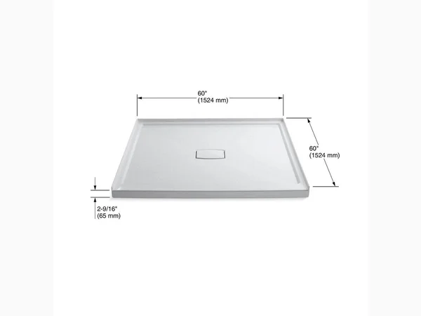 KOHLER K-9395-96 Archer 60 In. x 60 In. Single Threshold Center Drain Shower Base with Removable Cover - Biscuit